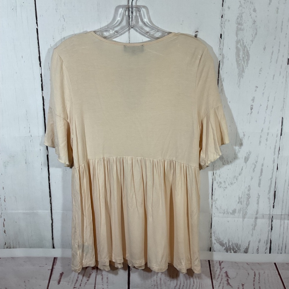 POL Cream Lace Neck Tie Babydoll Tunic Top Women S Boho Romantic Neutral Cottage - Picture 6 of 11